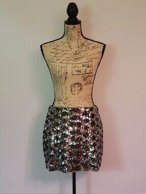 Express Y2K Silver And Black Sequin Mini Skirt Size S/P